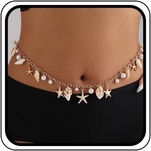 Seashell Belt Waist Chain Jewelry for Women Dainty Beach Bohemian Body Chains Hawaii Pearls Waterproof Belly Chain Mermaid Accessories Costume Dress in Saudi Arabia