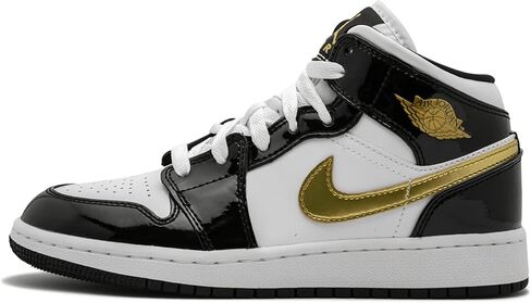 حذاء Jordan Air 1 Mid SE (GS) BQ6931 007 جلد لامع ذهبي أسود - مقاس 4.5Y in Saudi Arabia
