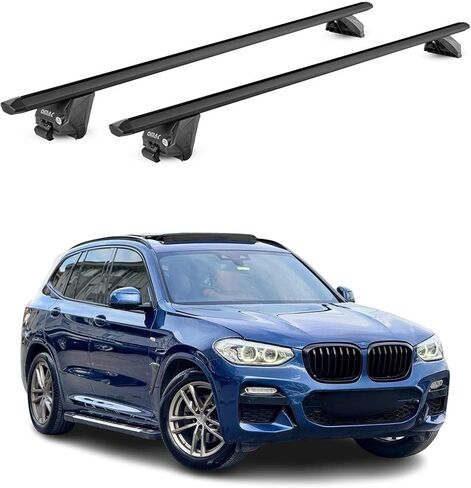 OMAC سقف الرف عبر القضبان لسيارات BMW X3 E83 2004-2010 قابل للقفل 198Lbs الألومنيوم الأسود 2 قطعة يناسب ناقلات البضائع الزورق كاياك الدراجة على الجليد in Saudi Arabia