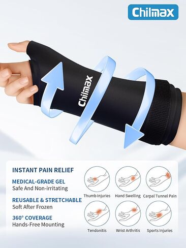 Wrist Ice Pack Wrap for Thumb & Arm, Hot/Cold Therapy Compression Sleeve for Hand Carpal Tunnel Pain Relief, Cooling Glove with Extended Coverage, Easy On/Off Ice Wrist Brace (Medium) in Saudi Arabia