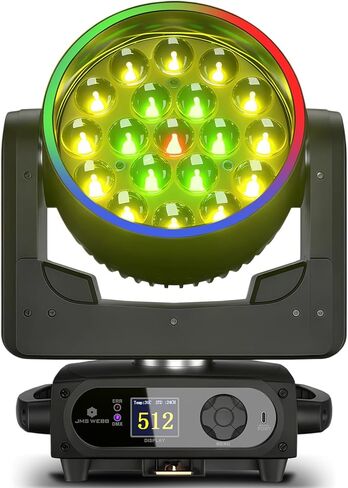 SHEHDS ضوء الرأس المتحرك LED 19x15W RGBW 4in1 شعاع/غسل/تكبير تأثير أضواء المسرح الاحترافية DMX512 وأضواء DJ للتحكم في الصوت لعيد الميلاد ديسكو وملهى ليلي - حزمة واحدة in Kuwait