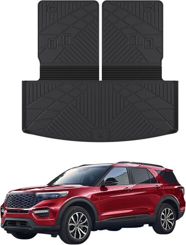 سجادات أرضية متوافقة مع 2020 2021 2022 2023 2024 Ford Explorer TPE لجميع الأحوال الجوية، سجادة صندوق السيارة، بطانة البضائع 6 و7 ملحقات مستكشف الركاب (حصيرة صندوق السيارة مع سجادة مسند الظهر + سجادات الأرضية) in Saudi Arabia
