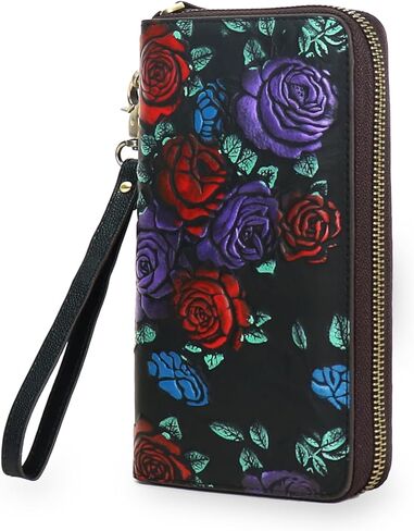 Women’s RFID Blocking Wallet Leather Large Capacity Credit Card Clutch With Hand Strap (Black) in Saudi Arabia