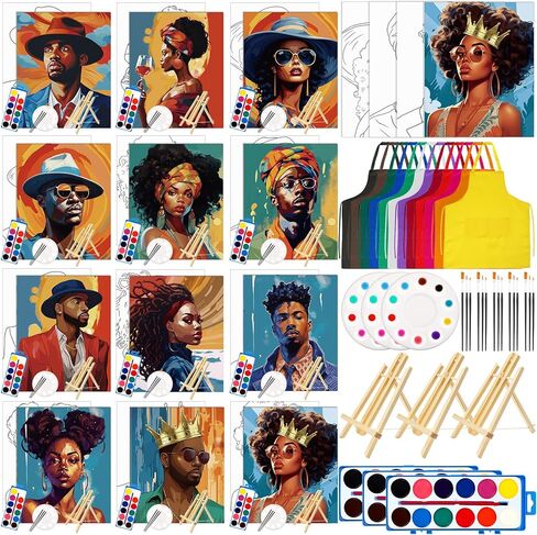 Cholemy 12 Sets Pre Painted Canvas Painting Supplies 8'' x 10'' Pre Drawn Christmas Canvas Wood Easels Watercolor Paint Sets Apron Brush Palettes for Paint Christmas Valentines Party Favor in Saudi Arabia