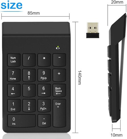 لوحة أرقام بلوتوث لاسلكية وسلكية مكونة من 10 مفاتيح USB اثنان في واحد، لوحة أرقام قابلة لإعادة الشحن لأجهزة الكمبيوتر المحمولة وسطح المكتب وملحقات أجهزة الكمبيوتر المتوافقة مع أجهزة MacBook iPads ChromeBook EliteBook Notebook وما إلى ذلك. in Kuwait
