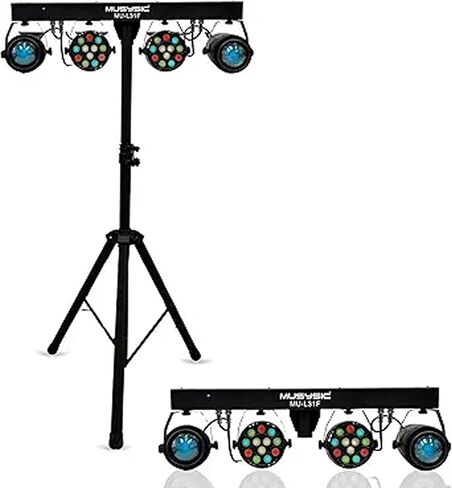 MUSYSIC LED RGB Dj Light with Stand, 4 Par Powerhouse GigBar for Parties, Concerts, and Light Shows, Lighting Package w/Stage Light Stand - MU-L31G in Saudi Arabia