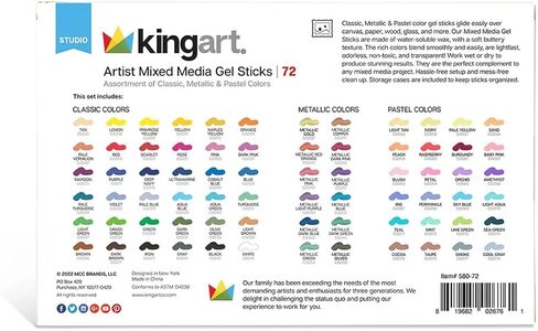 KINGART 580-72 GEL STICK Set, Artist Pigment Crayons, 72 Unique Colors, Water Soluble, Creamy, and Odorless, Use on Paper, Wood, Canvas and more in Saudi Arabia