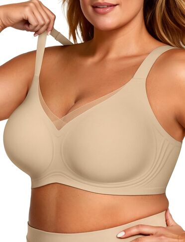 OEAK حمالات الصدر النسائية اللاسلكية V شبكة مريحة Bralette داعمة التي شيرت الصدرية لا Underwire سلس رفع حمالات الصدر اليومية L السميد in Saudi Arabia