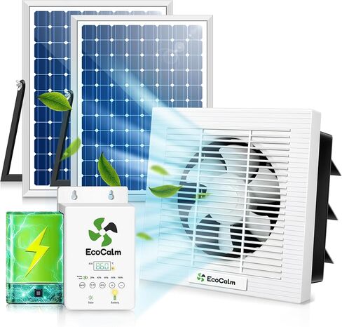 Solar Exhaust Fan for Chicken Coop with Battery and Adjustable Thermostat, Solar Powered Fan with 25W Bifacial Solar Panel & Dual 5.5" Fans Kits in Kuwait