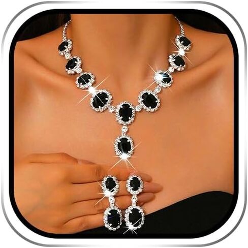ACEDRE Black Rhinestone Wedding Jewelry Set Crystal Bridal Prom Necklace and Earrings Sets for Women in Saudi Arabia