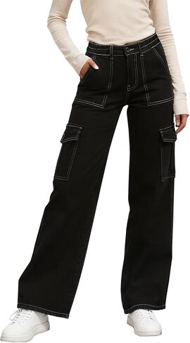 Women's Cargo Jeans Casual Baggy Cargo Jean Elastic High Waisted Stretch Wide Leg Denim Pants Streetwear in Saudi Arabia