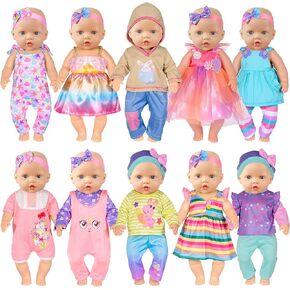 7 Sets Doll Clothes Accessories Play Set Include Rompers Dress Outfits Hat for 14-16 inch Dolls (No Doll) in Kuwait