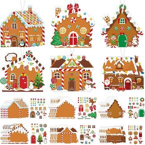 Pasimy 48 Pcs Christmas Crafts Kits for Kids Christmas Gingerbread House Crafts DIY Christmas Tree Ornament Kit Make Your Own Gingerbread House Craft Stickers for Holiday Xmas Classroom Party Favors in Saudi Arabia