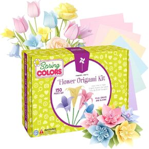 Kids Origami Paper Kit: Girls Multi Color Foldable Paper Sheets For Flowers With Decorative Charms & Accessories - Craft Supplies Set With Instruction Book - Beginner, Intermediate & Advanced in Kuwait