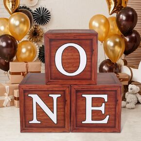 First Birthday Balloons Boxes for Boy or Girl 'ONE' Letters Individual Three White Transparent Square Boxes 1st Birthday Party Decorations Backdrop Photo Shoot Prop in Kuwait