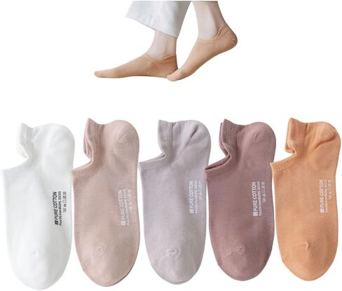 Ankle Socks for Women Pure Cotton No Show Socks Womens with Heel Tab Color Low Cut Socks Women Soft 5 Pairs 4-9 in Saudi Arabia