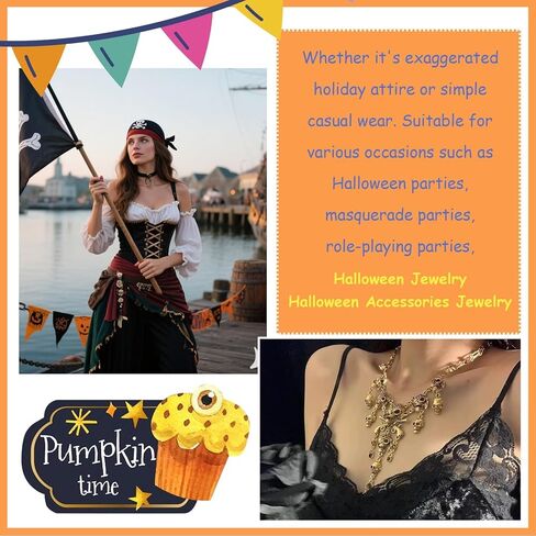Pirate Costume Women Pirate Jewelry Accessories Skull Skeleton Necklace Earrings Halloween Costumes Womens Pirates Costume Shirt Dress in Saudi Arabia