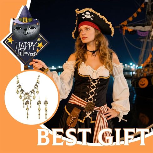 Pirate Costume Women Pirate Jewelry Accessories Skull Skeleton Necklace Earrings Halloween Costumes Womens Pirates Costume Shirt Dress in Saudi Arabia