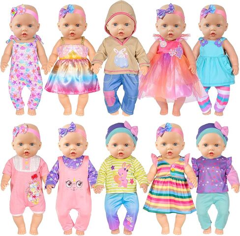 7 Sets Doll Clothes Accessories Play Set Include Rompers Dress Outfits Hat for 14-16 inch Dolls (No Doll) in Kuwait