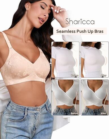 SHARICCA حمالات صدر بدون خياطة للنساء بدون سلك - حمالة صدر مبطنة من قماش الجاكار أنيقة ومريحة وناعمة وقابلة للتعديل وقابلة للتحويل in Kuwait