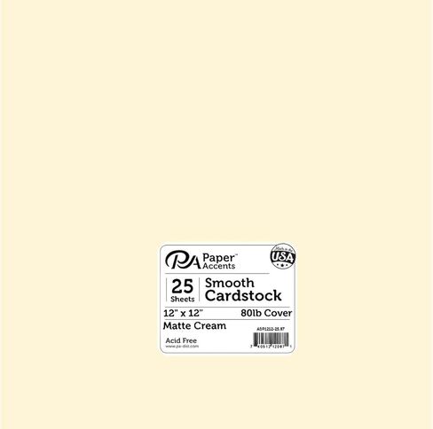 PA Paper Accents Smooth Cardstock 12" x 12" Matte Cream, 80lb Colored cardstock Paper for Card Making, Scrapbooking, Printing, Quilling and Crafts, 25 Piece Pack in Saudi Arabia
