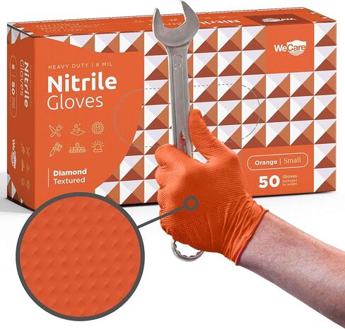 WECARE 8 Mil Nitrile Gloves - Heavy Duty Mechanic Gloves, with Diamond Grip - Powder and Latex Free Disposable Gloves in Saudi Arabia