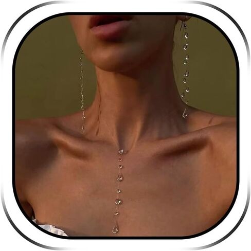 Clear Dew Drop Necklace Earrings Set for Women Handmade Lariat Choker Jewelry for Party Wedding Gifts in Saudi Arabia