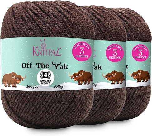 خيوط صوف ناعمة ورقيقة للغاية من Off-The-Yak للحياكة والكروشيه، وزن ثقيل/أران #4، 25% ياك، 50% صوف، 25% أكريليك، 3 شلات في كل عبوة، 360 ياردة/300 جرام (تفاح أحمر) in Saudi Arabia