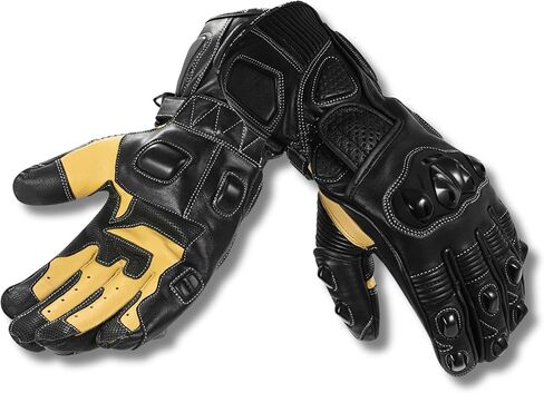 Genuine Leather Full Gauntlet Motorcycle Gloves Street Riding Gloves Knuckle Protection with Mobile Phone Touchscreen Motorbike Racing Cruiser Glove in Saudi Arabia