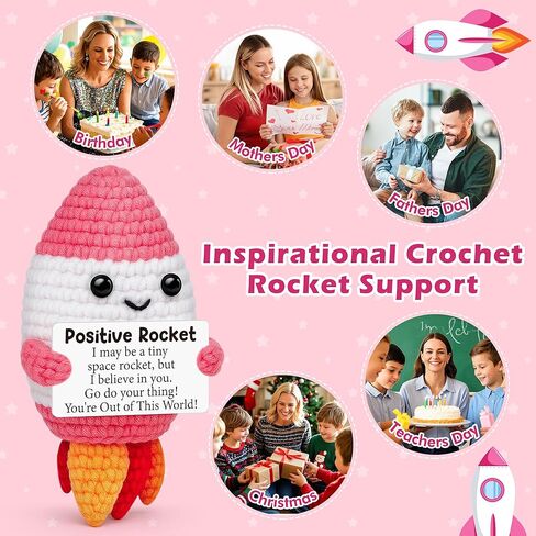 Positive Crochet Rocket Christmas Birthday Boss Day Gifts for Women Men,White Elephant Stocking Stuffers inspirational Gifts for Friends Coworkers Teens Girls Boys Kids,Cute Handmade Office Desk Decor in Saudi Arabia