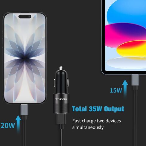 شاحن سيارة سريع USB C، محول شحن الطاقة 20 وات PD 3.0 ولاعة سجائر سريعة لهاتف iPhone 15/Pro/Pro Max/Plus، iPad Pro 2022/Air 5/Mini 6، Galaxy S24 Ultra، سلك كابل Pixel 8+3ft من النوع C in Saudi Arabia