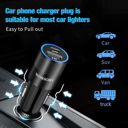 شاحن سيارة سريع USB C، محول شحن الطاقة 20 وات PD 3.0 ولاعة سجائر سريعة لهاتف iPhone 15/Pro/Pro Max/Plus، iPad Pro 2022/Air 5/Mini 6، Galaxy S24 Ultra، سلك كابل Pixel 8+3ft من النوع C in Saudi Arabia