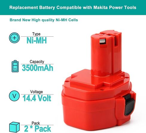 CREABEST 2 Packs 14.4V 3.5Ah Ni-MH Replacement Battery Compatible with 1434 1420 1422 1433 1435 1435F 192699-A 193158-3 192600-1 1051D 4033D Power Cordless Drill Tools in Kuwait