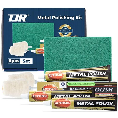 TJR® Polishing Kit – 3-Piece Polishing Paste with Abrasive Scuffing Pad, 2-Piece Polishing Mops – Metal Polish Compatible with Stainless Steel, Brass – Aluminum Polishing Kit Removes Small Scratches in Saudi Arabia