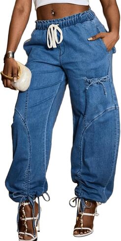 ThusFar Women's Wide Leg Baggy Jeans Plus Size Loose Elastic Waist Denim Pants with Pockets Casual Streetwear in Saudi Arabia