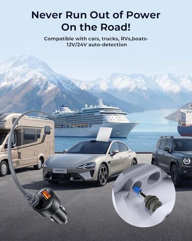 4 in 1 Retractable Car Charger, 60W Fast Car Phone Charger with Cord, Retractable Car Charger Type C and Lightning Compatible with iPhone 15/14/13/12/11 Pro Max in Saudi Arabia