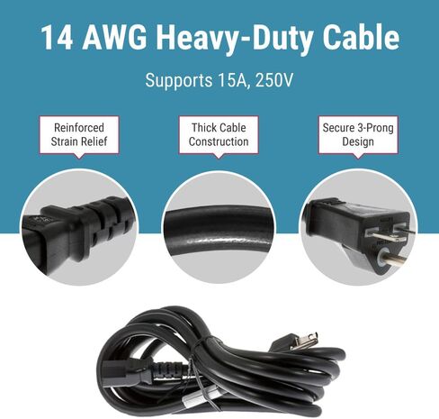 Heavy Duty AC Power Cord, 15A/250V, 14 AWG, 6-15P to C13, (NEMA 6-15P to IEC-60320-C13) 10 ft Black Lifetime Wty in Saudi Arabia