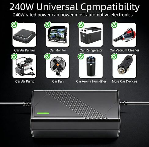 VoolexGo 180W(Max) AC to DC Converter, 110V to 12V Converter/15A/7.2FT, Car Cigarette Lighter Socket, AC/DC Power Supply Adapter for Inflator, Car Refrigerator,Car Vacuum and Other Car Powered Devices in Saudi Arabia