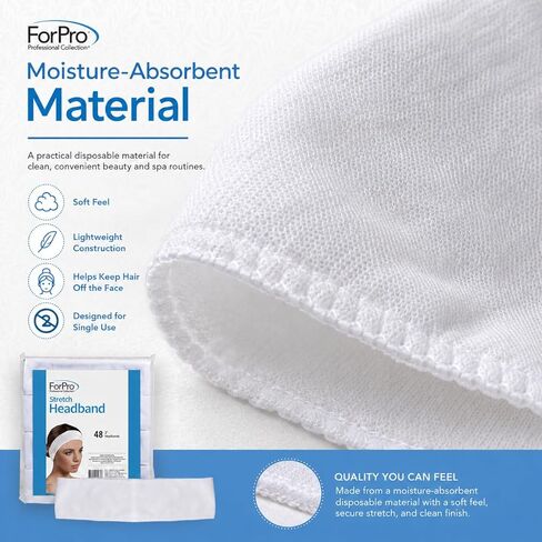ForPro Stretch Headbands - Moisture Absorbent Disposable Spa Headbands - 2.25" W x 18" C - 48-Count in Saudi Arabia