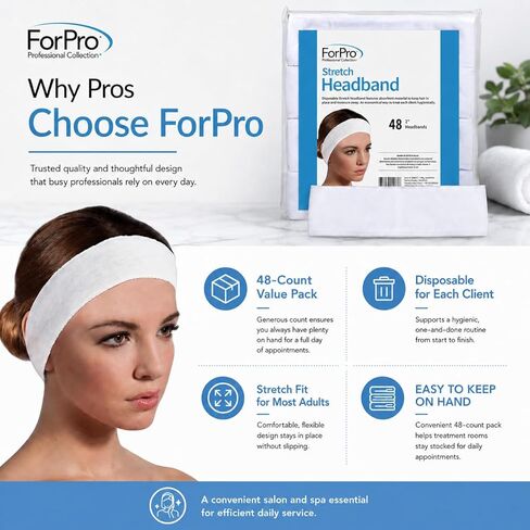 ForPro Stretch Headbands - Moisture Absorbent Disposable Spa Headbands - 2.25" W x 18" C - 48-Count in Saudi Arabia
