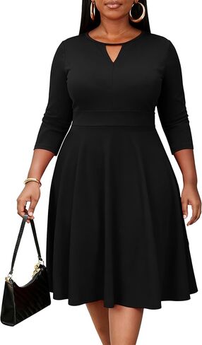 Nmoder Womens Plus Size Cocktail Dress 3/4 Sleeve Church Dresses for Women Midi Work Crewneck Dress with Pockets in Saudi Arabia