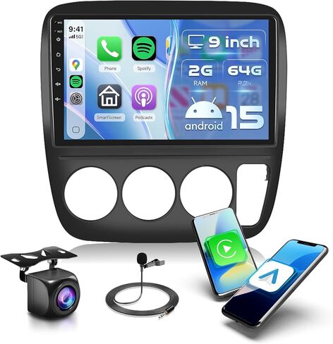 for Honda CRV 1997-2001 Android Radio Support Wireless Carplay&Android Auto 2+32G with 9" Touchscreen GPS Navigation Bluetooth USB WiFi FM/RDS Radio Receiver Backup Camera External Mic (Manual A/C) in Saudi Arabia
