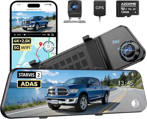 AZDOME 11.8" WiFi Mirror Dash Cam, 2.5K QHD Front and Rear View Mirror Camera for Cars, Dual Camera with Waterproof Reverse Backup, Enhanced Night Vision, Parking Mode, with GPS Free 64GB Card in Saudi Arabia