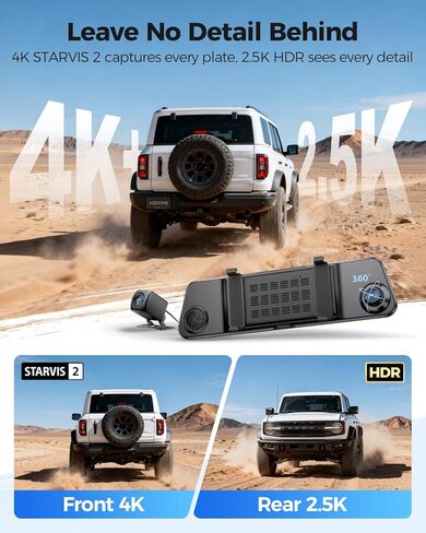 AZDOME 11.8" WiFi Mirror Dash Cam, 2.5K QHD Front and Rear View Mirror Camera for Cars, Dual Camera with Waterproof Reverse Backup, Enhanced Night Vision, Parking Mode, with GPS Free 64GB Card in Saudi Arabia