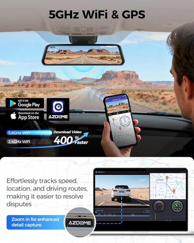 AZDOME 11.8" WiFi Mirror Dash Cam, 2.5K QHD Front and Rear View Mirror Camera for Cars, Dual Camera with Waterproof Reverse Backup, Enhanced Night Vision, Parking Mode, with GPS Free 64GB Card in Saudi Arabia