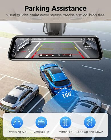 AZDOME 11.8" WiFi Mirror Dash Cam, 2.5K QHD Front and Rear View Mirror Camera for Cars, Dual Camera with Waterproof Reverse Backup, Enhanced Night Vision, Parking Mode, with GPS Free 64GB Card in Saudi Arabia