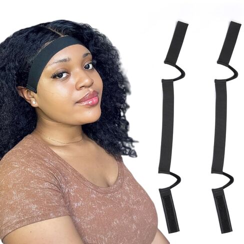 2Pcs Wig Band For Lace Front Ear Free Lace Melting Elastic Band Headband For Women No Slip C Shaped Ear Curve (Black, Regualr(2pcs)) in Saudi Arabia