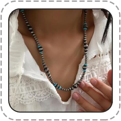 Navajo Pearl Necklace Western Jewelry for Women Western Cowgirl Turquoise Necklaces Boho Navajo Beaded Choker Necklace in Saudi Arabia