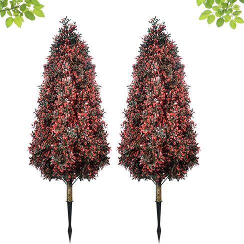 الخريف شجرة توبياري اصطناعية أشجار الهالوين فو، 3.3FT أشجار الأرز الاصطناعية توبياري مجموعة من 2، في الهواء الطلق وهمية شجرة السرو الشجيرات فو النباتات لديكور حديقة الخريف in Saudi Arabia