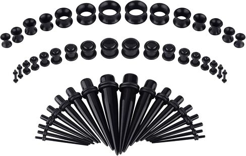 LBZ4ZUONISP 52PCS Ear Stretching Kit 14G-12MM Acrylic Tapers and Plugs + Silicone Tunnels - Gauges for Ears Kit Ear Gauges Stretching Kit Expander Set Body Piercing Jewelry(Black) in Saudi Arabia
